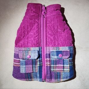 XS Purple Quilted Plaid Dog Jacket